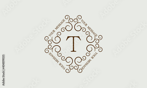 Vintage stylish decorative monogram with possible inscription and letter T. Exclusive brown logo on a light background for cafe, business symbol, restaurant, hotel, invitations, menu, labels, fashion