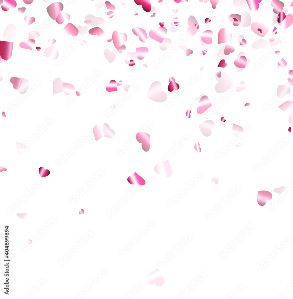 Pink heart confetti on white background.