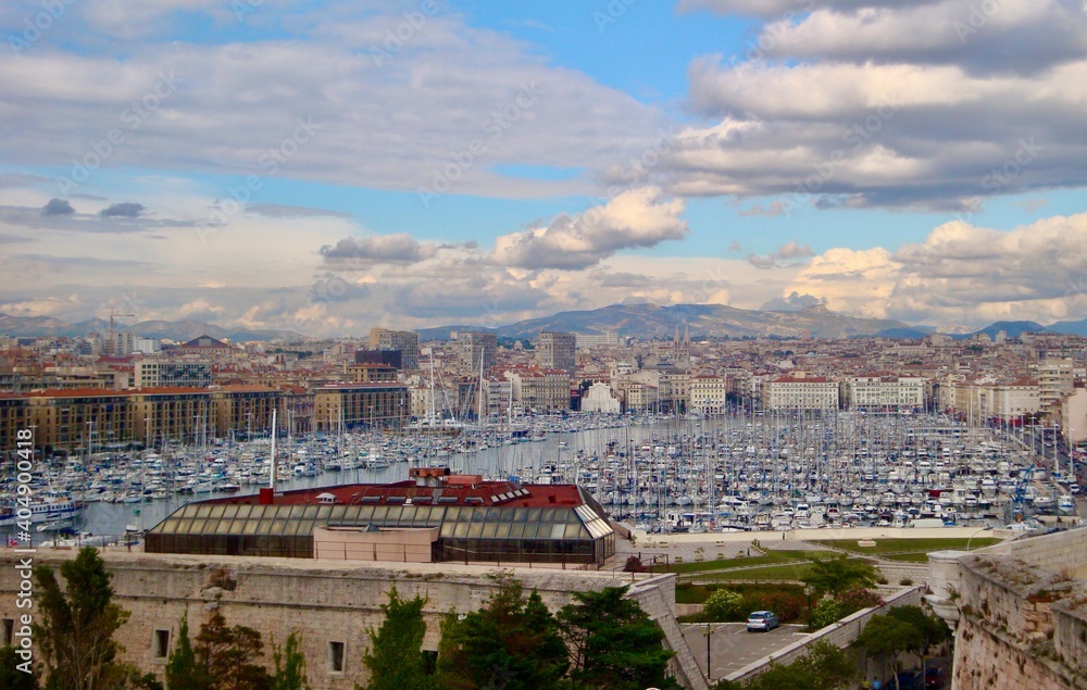 aerial view of the harbor of marseille