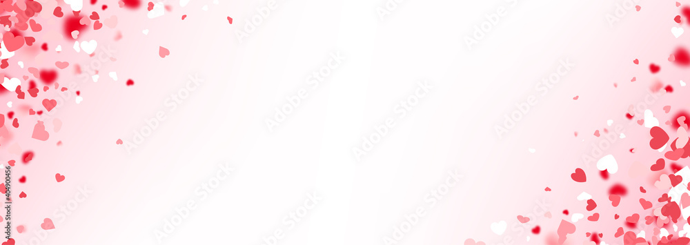 Red hearts confetti on light red gradient background. Red hearts confetti on light red gradient background.