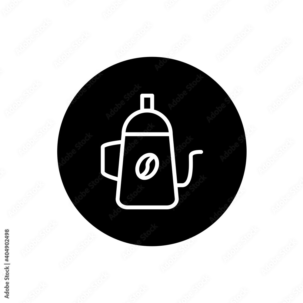 Coffee pot icon in black circular style. Coffee pot tool symbol. Vector illustration Coffee pot icon in black circular style. Coffee pot tool symbol. Vector illustration
