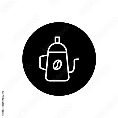 Coffee pot icon in black circular style. Coffee pot tool symbol. Vector illustration