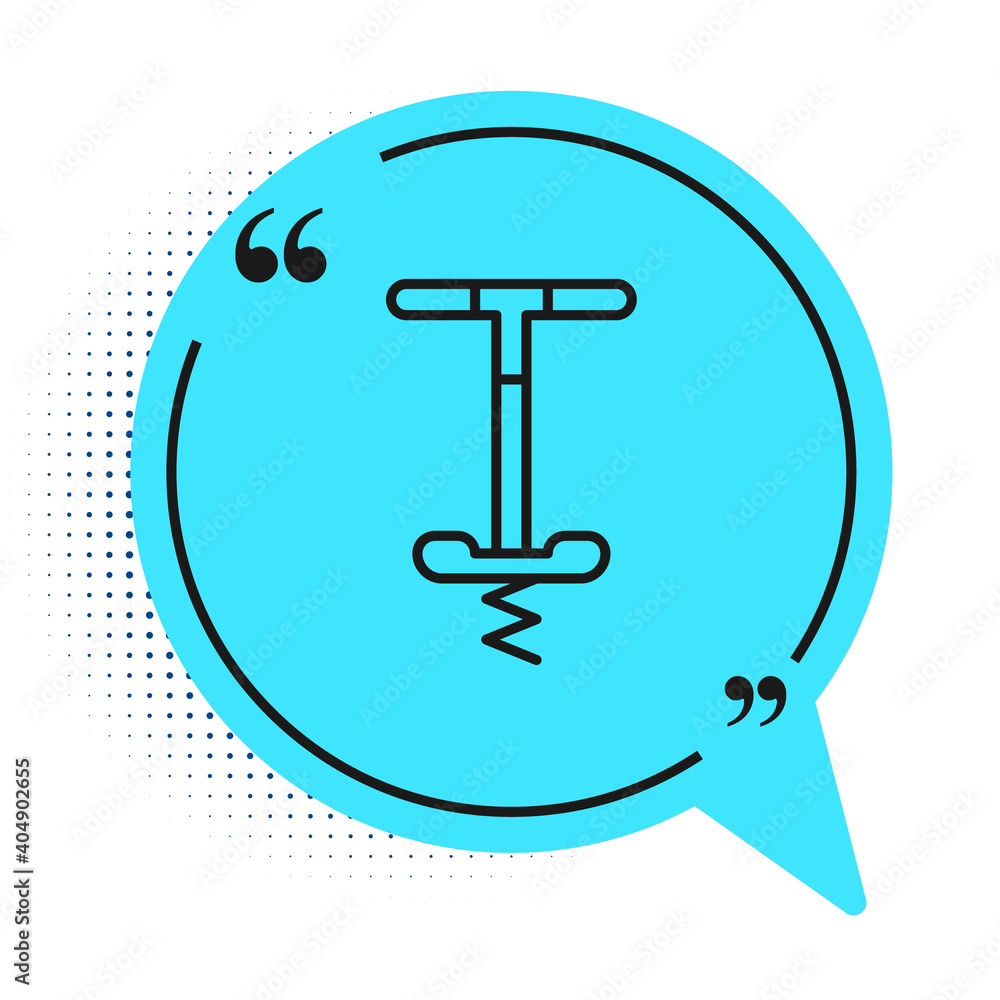 Black line Pogo stick jumping toy icon isolated on white background. Blue speech bubble symbol. Vector. Black line Pogo stick jumping toy icon isolated on white background. Blue speech bubble symbol. Vector.