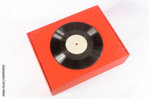 Vinyl record with a red box on a white background