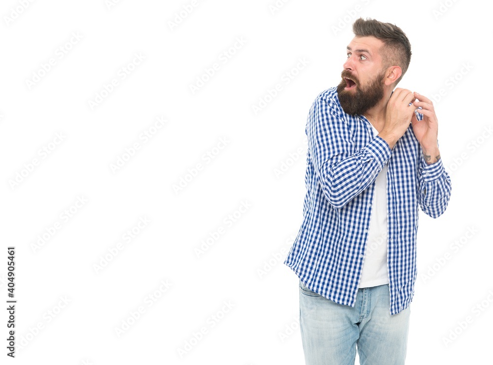 this is unbelievable. fear and fright. brutal bearded hipster in checkered shirt. scared mature man this is unbelievable. fear and fright. brutal bearded hipster in checkered shirt. scared mature man