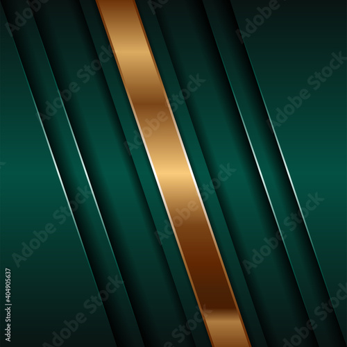 Abstract polygonal pattern luxury green combine and glowing gold lines overlap layer textured background