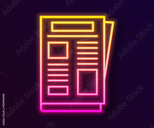 Glowing neon line News icon isolated on black background. Newspaper sign. Mass media symbol. Vector.