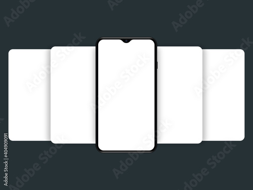 Smartphone mockup with blank screen. Carousel style phone screen. Empty display for presentation or infographic. Vector