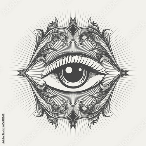All Seeing Eye Engraving Illustration