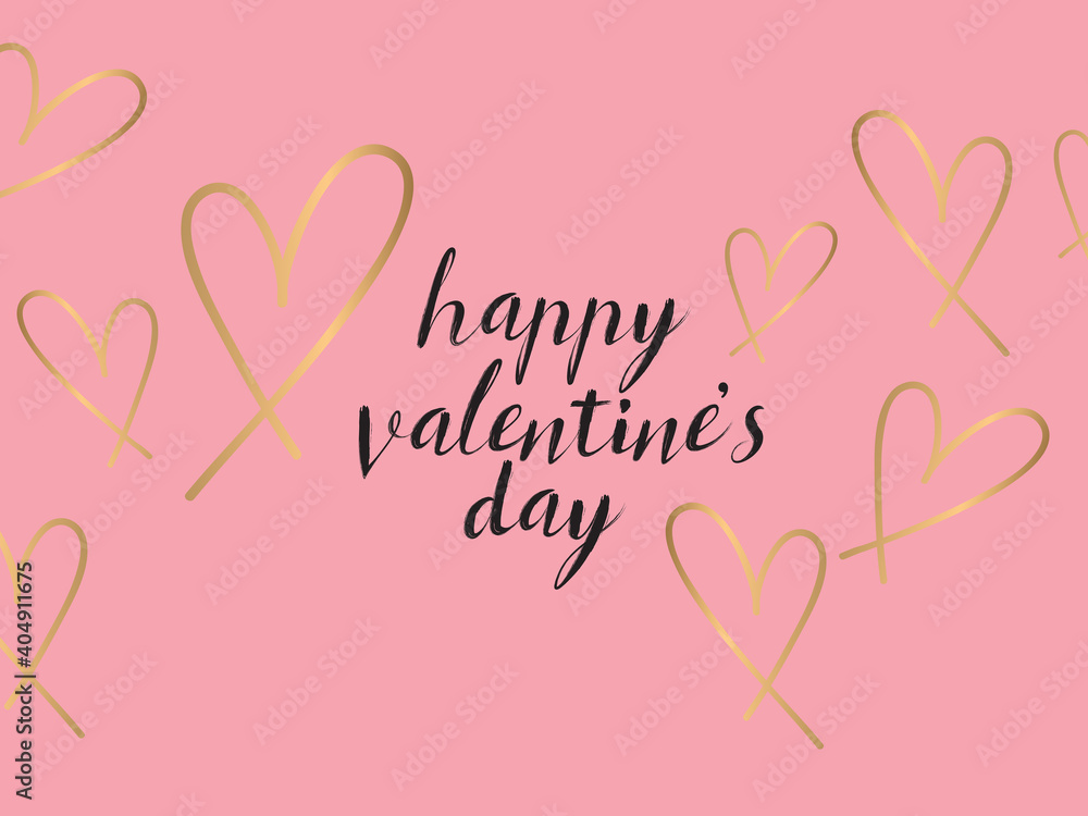Happy Valentine's day lettering pink  pattern. Happy Valentine's day  gold heart  pattern card. 