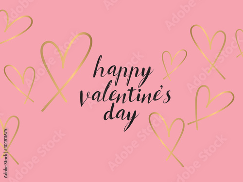 Happy Valentine's day lettering pink  pattern. Happy Valentine's day  gold heart  pattern card.  © Ayseliani