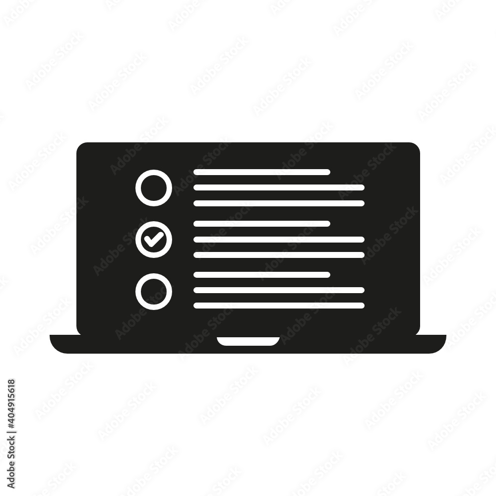 Checklist on the laptop screen. Isolated vector illustration in flat style. Design for web site on white background Checklist on the laptop screen. Isolated vector illustration in flat style. Design for web site on white background