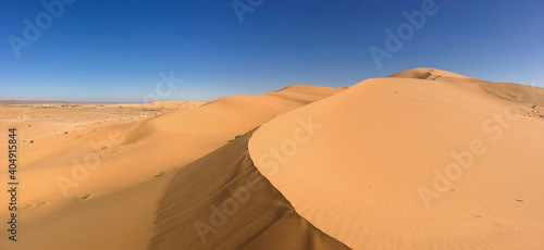 Panoramic sand edges desert landscape at North Africa Bechar Algeria, sandy Taghit desert