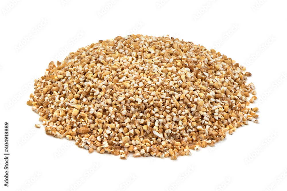 Dried barley groats, close-up, isolated on white background Dried barley groats, close-up, isolated on white background