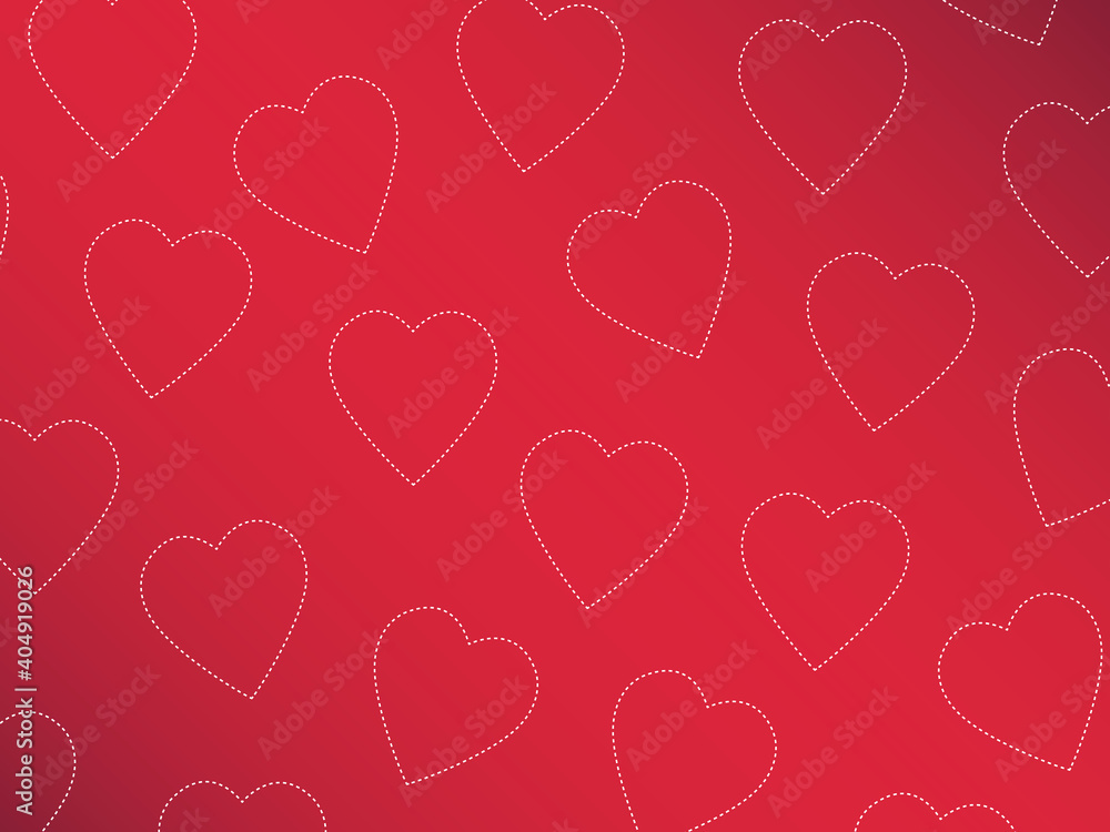 Red heart pattern. Heart vector pattern on red background. 