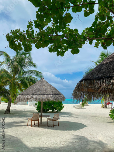 Fototapeta Naklejka Na Ścianę i Meble -  Maldives. Tropical beach background as summer landscape. Perfect beach scene vacation and summer holiday concept. Vertical image.
