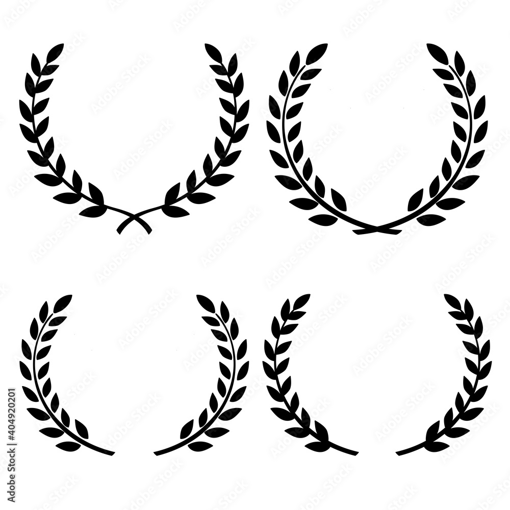 Set of Greek Olive Branch Hand-drawn Floral wreath on white background