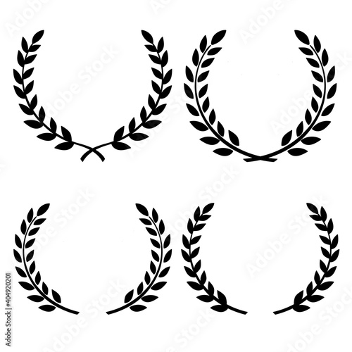 Set of Greek Olive Branch Hand-drawn Floral wreath on white background