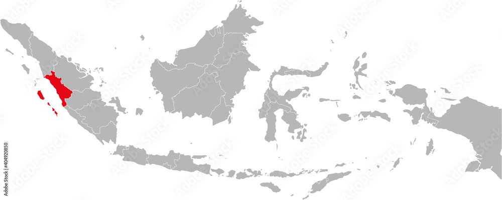 Sumatera barat province isolated on indonesia map. Gray background. Business concepts and backgrounds.