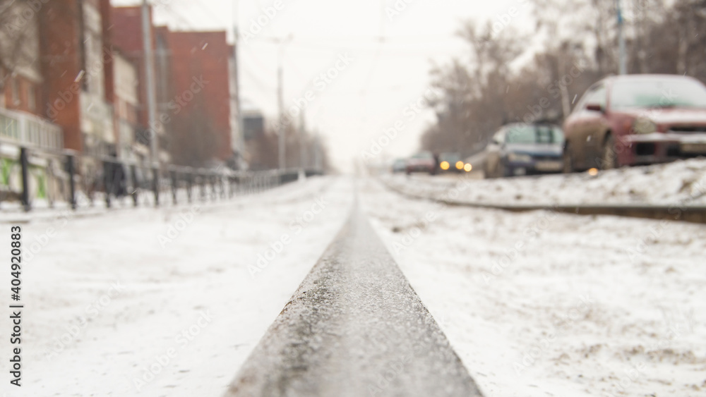 Tramlines at winter with snow Tramlines at winter with snow
