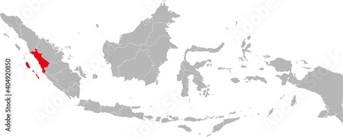 Sumatera barat province isolated on indonesia map. Gray background. Business concepts and backgrounds.