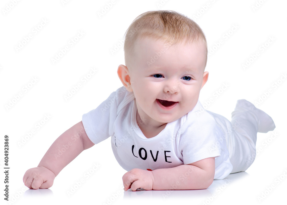 Beautiful baby smiling on white background isolation Beautiful baby smiling on white background isolation