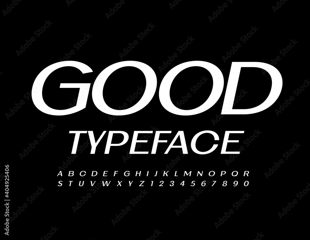 Vector Good Typeface. White stylish Font. Creative modern Alphabet Letters and Numbers set