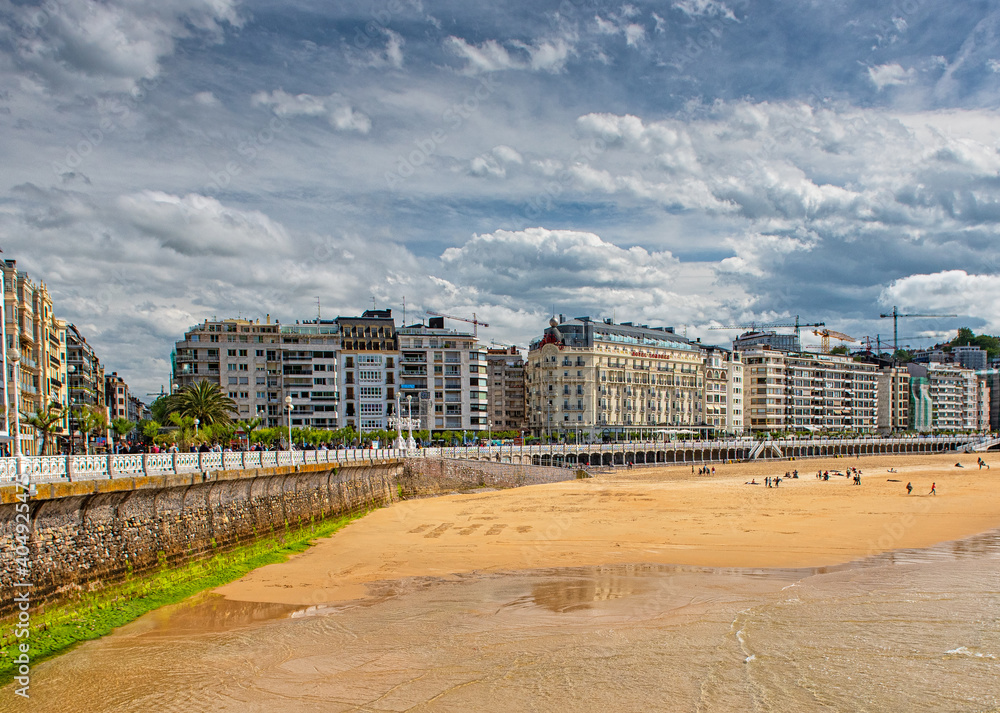 Nice beach with houses in San Sebastian, Spain. S Nice beach with houses in San Sebastian, Spain. S