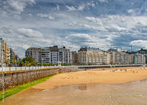 Nice beach with houses in San Sebastian, Spain. S