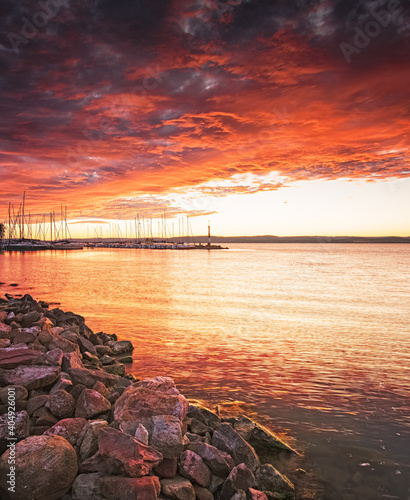 Colorful sunset over lake Balaton  Hungary