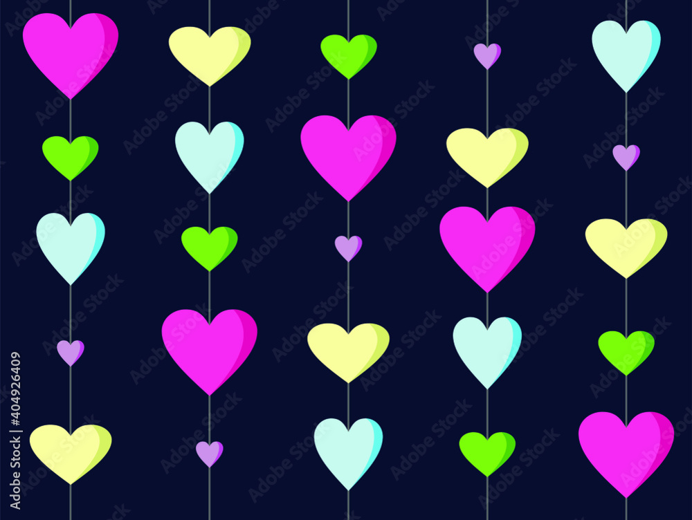Colorful hearts garland pattern with blue background vector illustration 