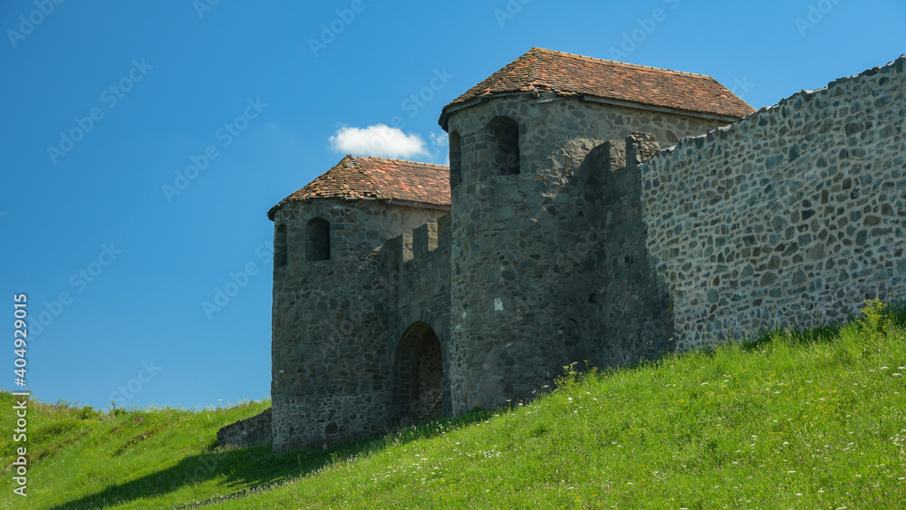 Roman castrum praetoria gate and stone wall - Porolissum ancient roman city in Romania, old Dacia province