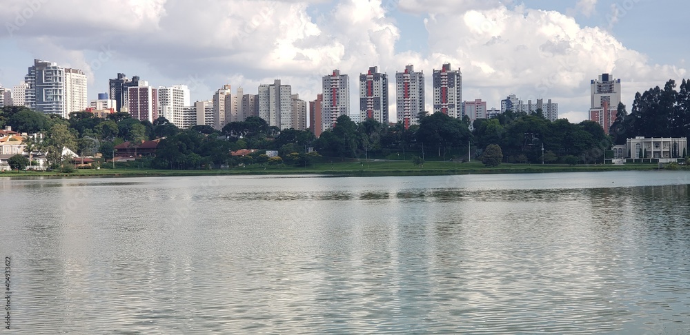 city skyline Barigui Park Curitiba Brazil