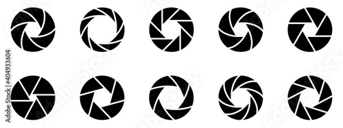 Camera lens diaphragm collection. Camera shutter icons design.Set on outlined and silhouette lens aperture positions.Vector illustration.