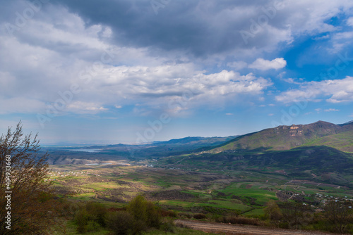 Fototapeta Naklejka Na Ścianę i Meble -  Achajur village with its surroundings and Aghstev reservoir, Armenia-azerbaydjan state border