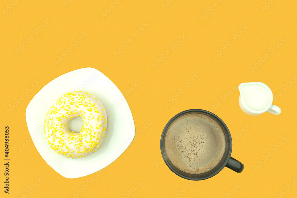 Donut with white chocolate on a white plate Donut with white chocolate on a white plate
