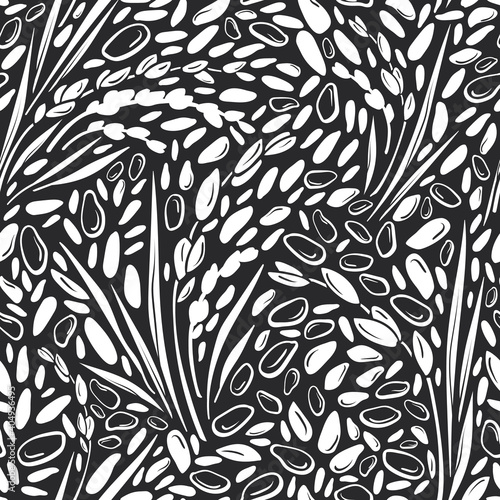 Rice seamless pattern. Vector cereal white seed