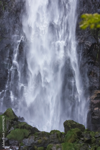 Great waterfall and mossy rocks. Located in Batistella Reserve  Corupa  Santa Catarina State  Brazil.