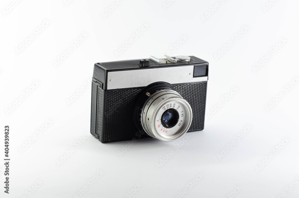 Old vintage camera. Isolated image of a camera