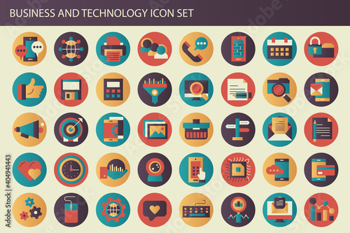 Business, management and technology modern and colorful icon set for websites and mobile applications. Flat vector illustration 