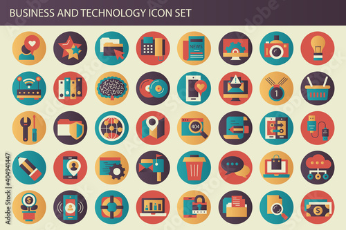 Business, management and technology modern and colorful icon set for websites and mobile applications. Flat vector illustration	
