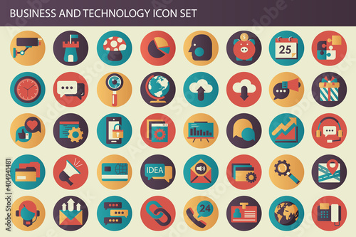 Business, management and technology modern and colorful icon set for websites and mobile applications. Flat vector illustration 