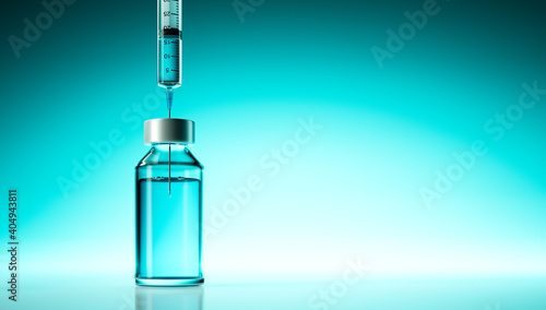 Vaccine bottle and syringe on blue background - 3D illustration © peterschreiber.media