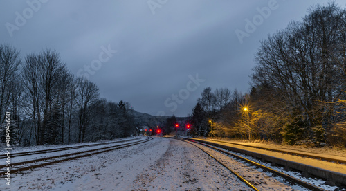 Winter snowy railway station Jedlova in the middle of Luzicke hory photo