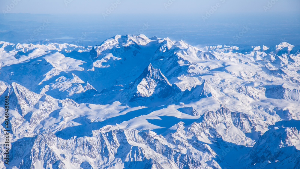 Fototapeta Aerial view over the swiss alps including the famous Matterhorn
