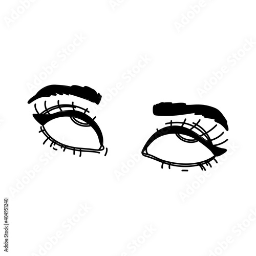 The girl rolls her eyes up. Funny face emotion. Linear doodle style. Vector on isolated white background. For printing on cards, invitations, tattoos, fashion design.