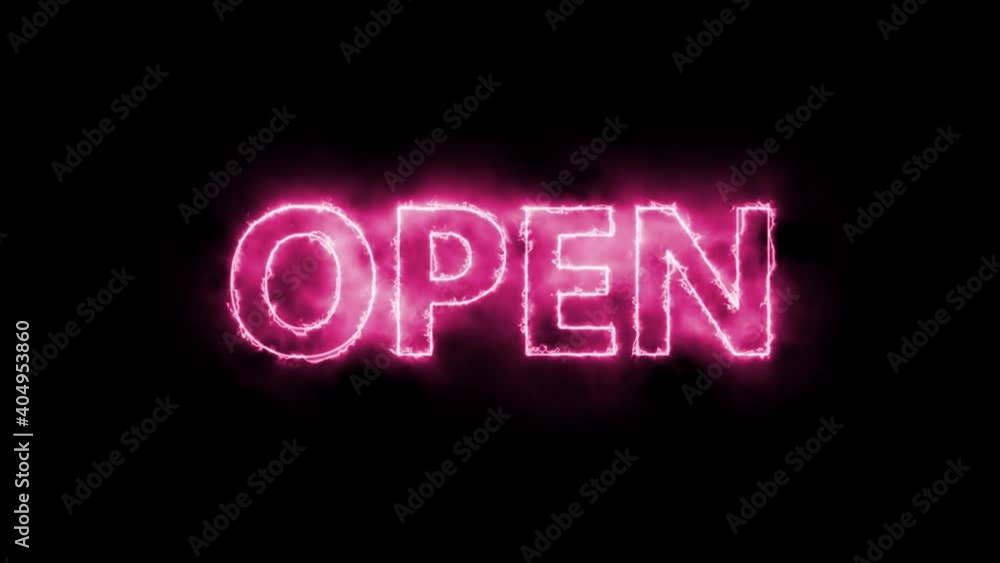 Open text animation. Neon and electric effect on letters. Bright, blur video clip for online shop, blog Open text animation. Neon and electric effect on letters. Bright, blur video clip for online shop, blog