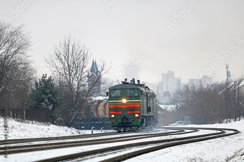 powerful diesel locomotive in the city 