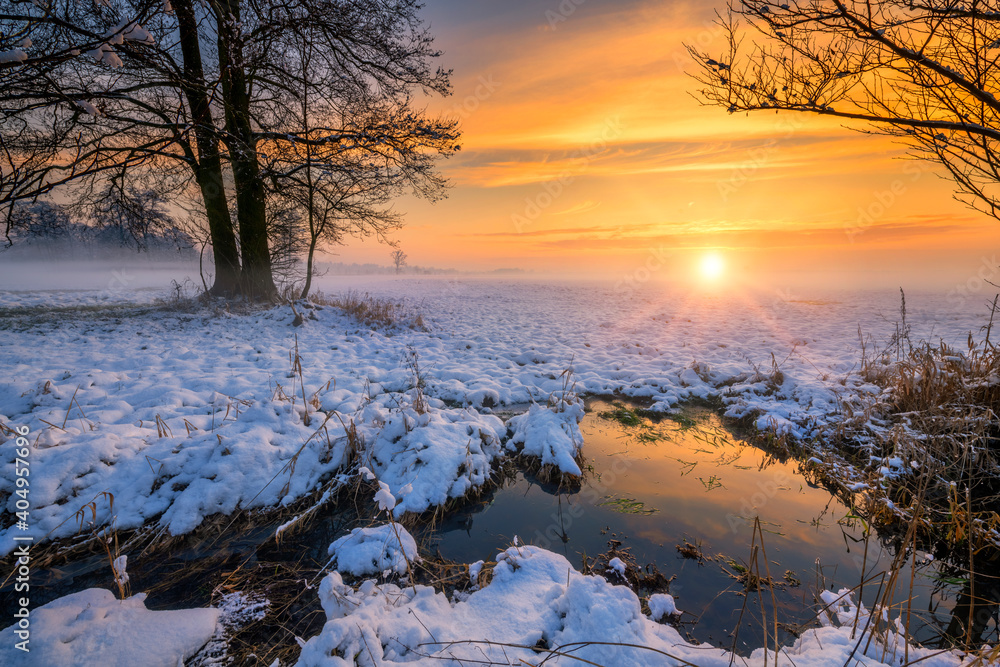 Beautiful winter sunset with colorful sky Beautiful winter sunset with colorful sky