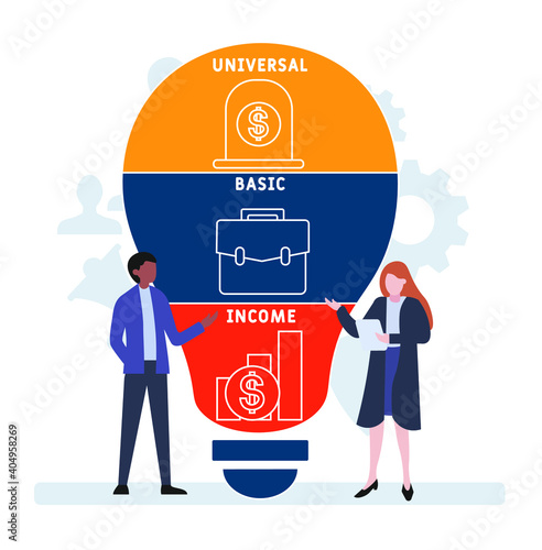 Flat design with people. UBI - Universal Basic Income acronym, business concept background.   Vector illustration for website banner, marketing materials, business presentation, online advertising.